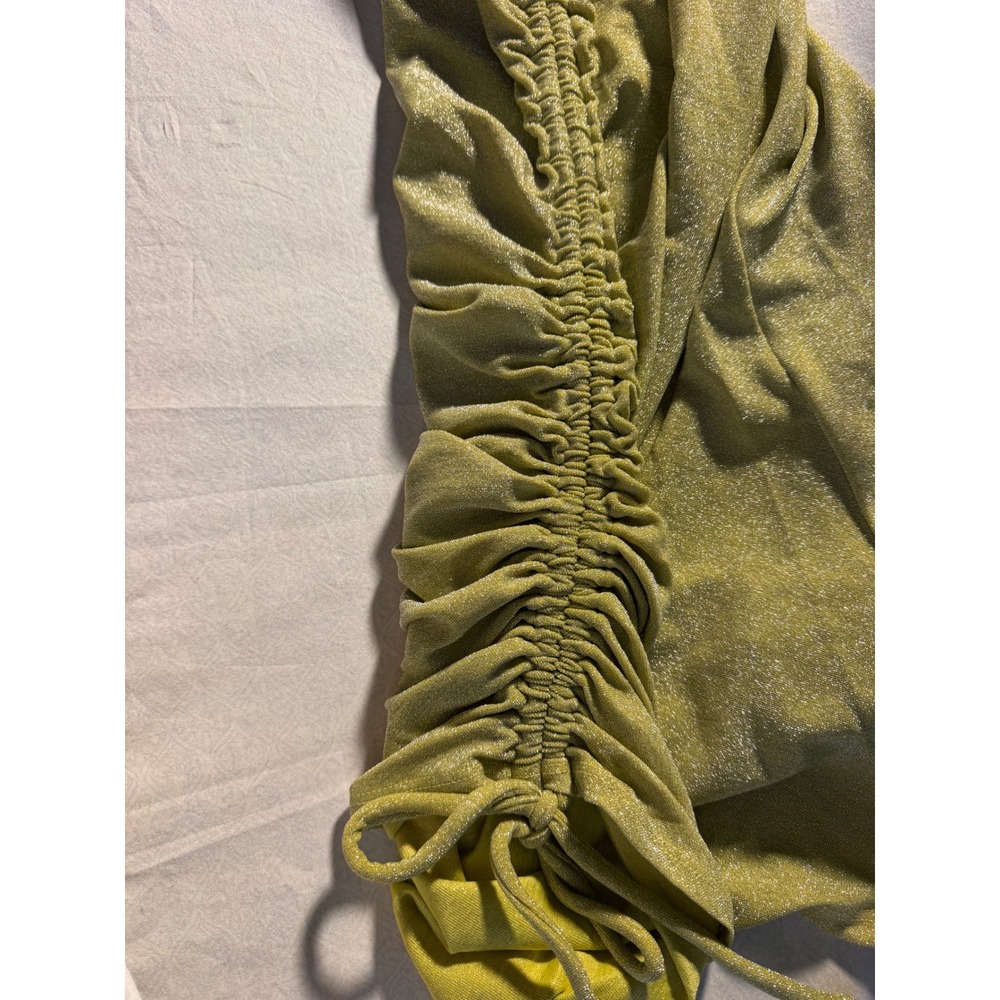 Reformation Jilian Knit Dress Lime Green Sparkle OneShoulder Metallic Mini L New - Picture 9 of 9